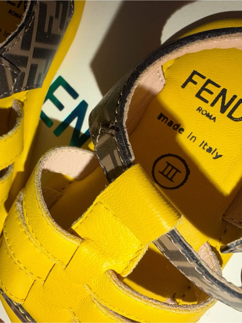 Fendi Baby Yellow Leather Fisherman Sandals with FF Logo Trim